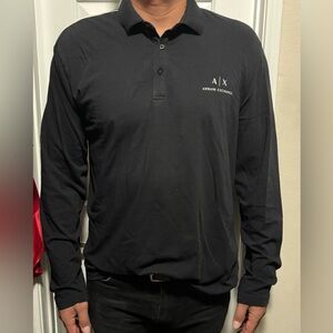 Armani Exchange Long Sleeve Black Polo Shirt
